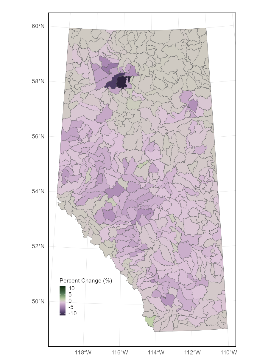 Percent change in AWNC between 2010 and 2021.